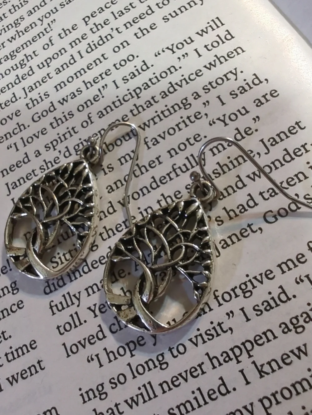 Silver Tree Dangle Earrings 1 Inch - Picture 2 of 5